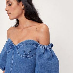 Denim Off The Shoulder Mini Dress Uk Sizing